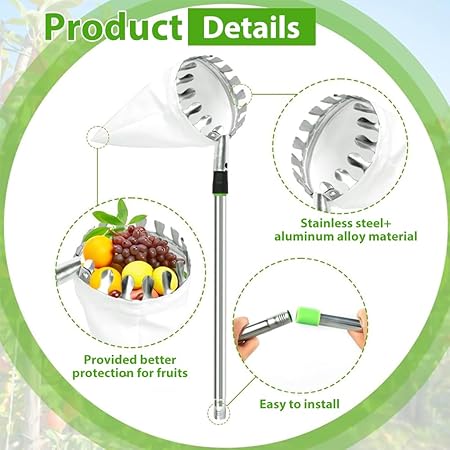 Fruit Plucker with Extendable Alloy Material Telescopic Pole Equipped with Net and Tree Stick Easy to Assemble