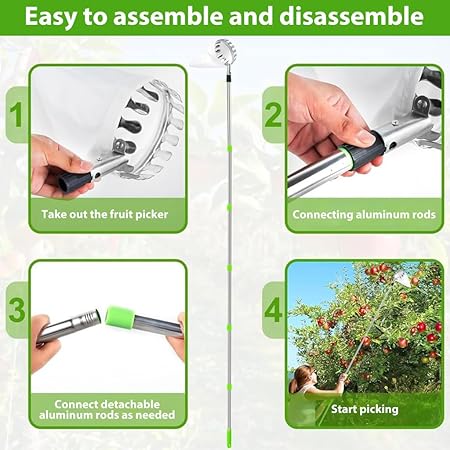 Fruit Plucker with Extendable Alloy Material Telescopic Pole Equipped with Net and Tree Stick Easy to Assemble
