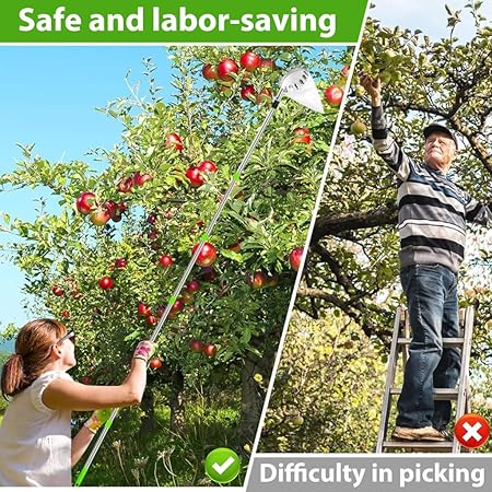 Fruit Plucker with Extendable Alloy Material Telescopic Pole Equipped with Net and Tree Stick Easy to Assemble