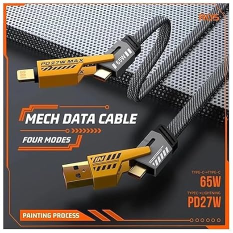 USB C Cable Lightening Cable [65W 4 in 1 Charging Cable, 1 Mtr] Flat Braided USB C Charger Cord with Data Transfer