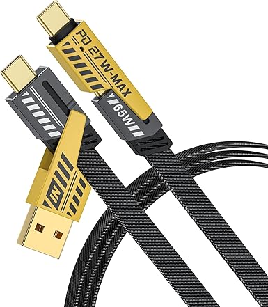 USB C Cable Lightening Cable [65W 4 in 1 Charging Cable, 1 Mtr] Flat Braided USB C Charger Cord with Data Transfer