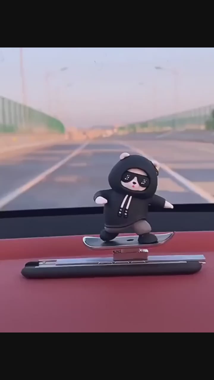 Skateboarding Bear Car Ornament Moving with Driving