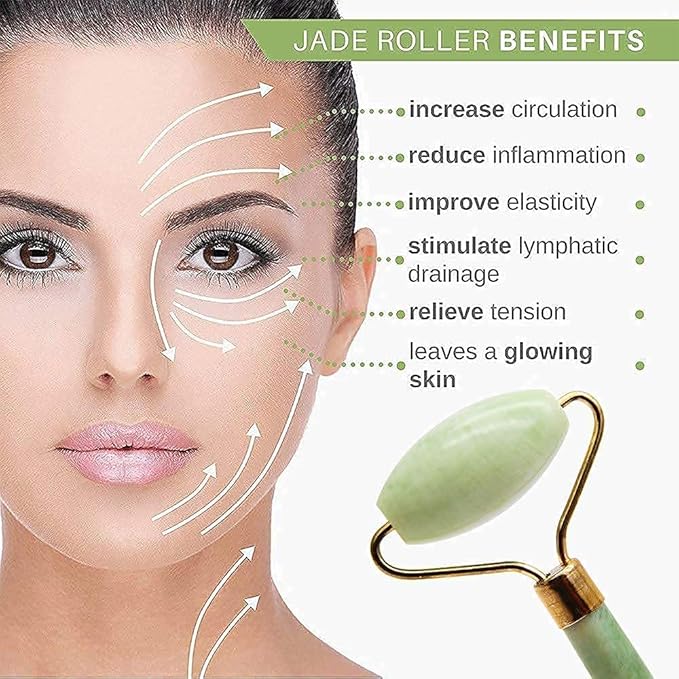 Hanglow Facial Massager Jade Roller & Gua Sha Tool Natural Himalayan Stone for Face Neck Healing Skin Wrinkles & Serum Application (Copy)