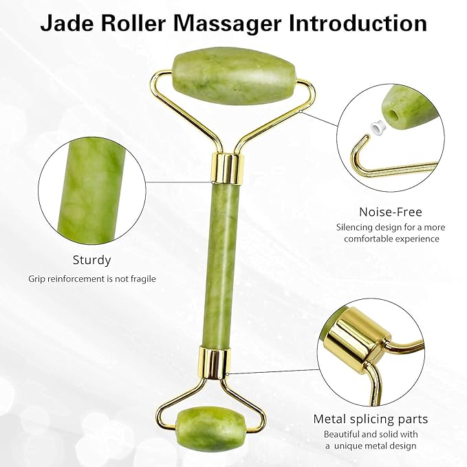 Hanglow Facial Massager Jade Roller & Gua Sha Tool Natural Himalayan Stone for Face Neck Healing Skin Wrinkles & Serum Application (Copy)