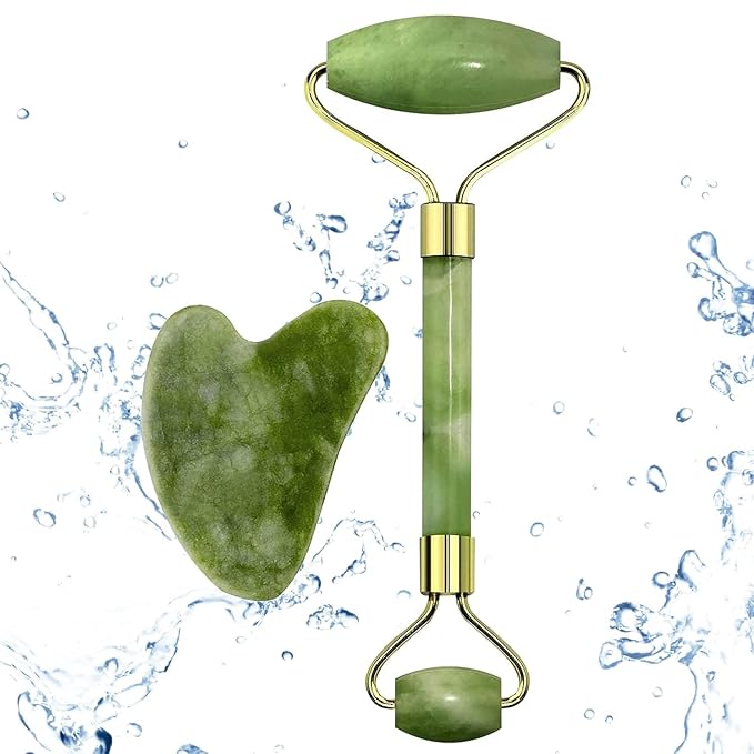 Hanglow Facial Massager Jade Roller & Gua Sha Tool Natural Himalayan Stone for Face Neck Healing Skin Wrinkles & Serum Application (Copy)