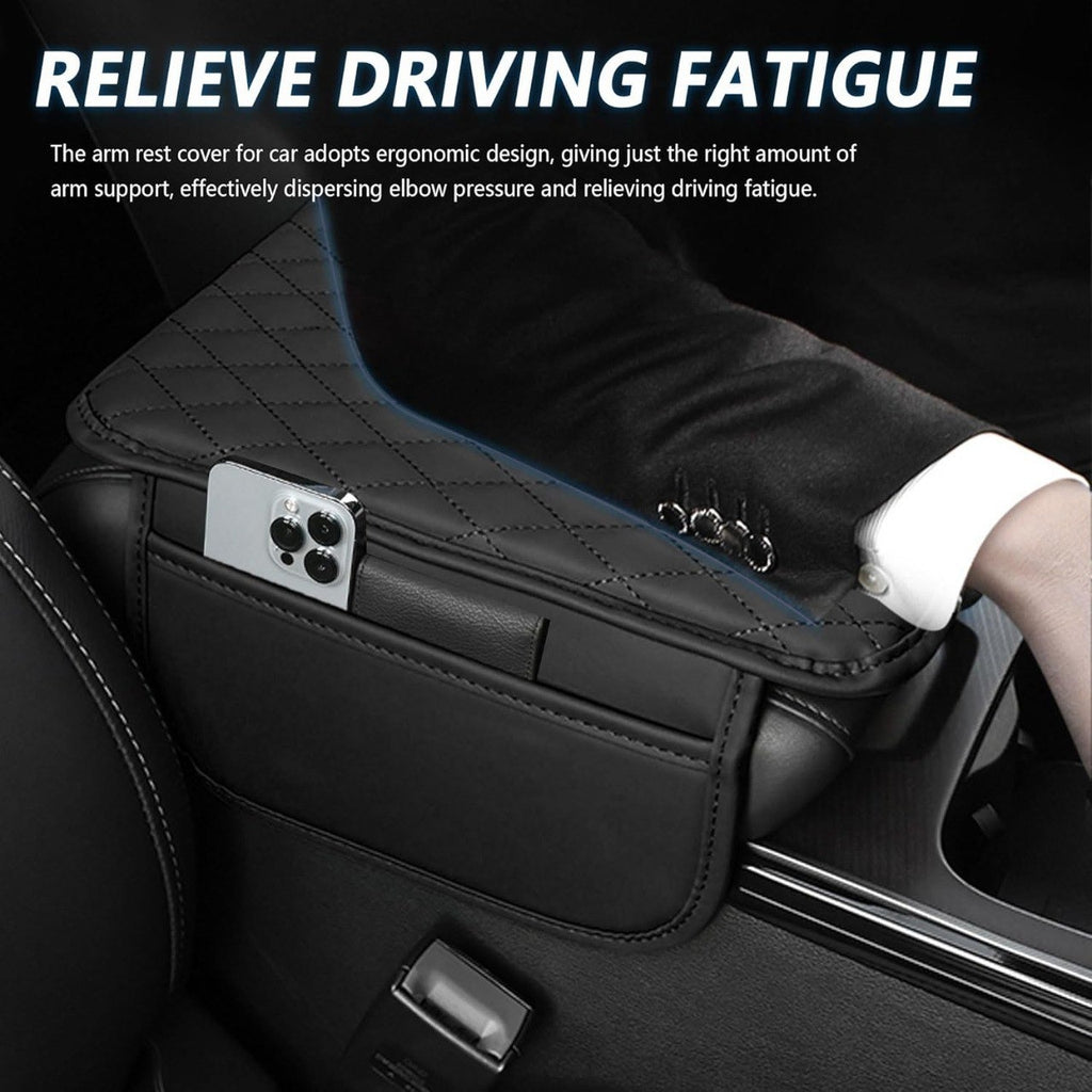 Vehicle Arm Rest Cushion Mat with Storage Pocket For Maru]ti Suzki Swift Color 7D Black