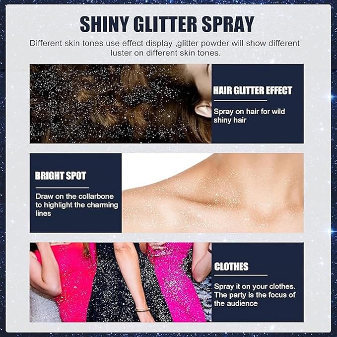 Shiny Glitter Spray for Face Hair Body and Clothes 100ml(pack of 1)