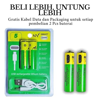 2 Pcs Type C Rechargeable AA Batteries 800mWh