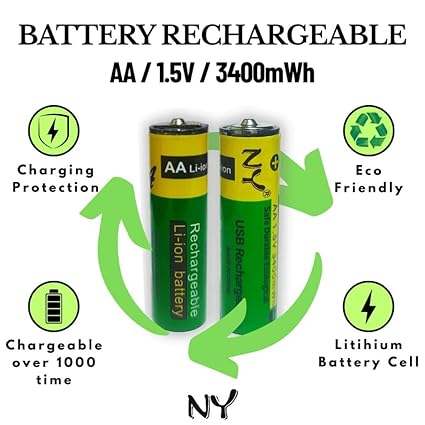 2 Pcs Type C Rechargeable AA Batteries 800mWh