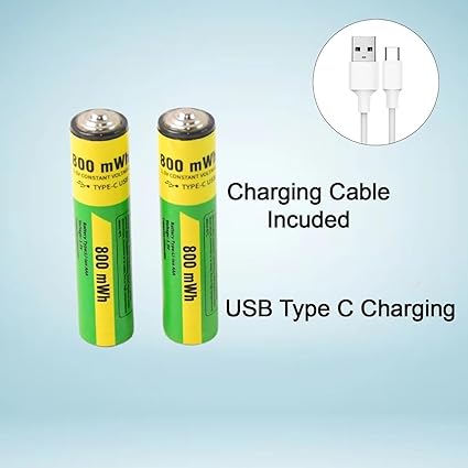 2 Pcs Type C Rechargeable AA Batteries 800mWh