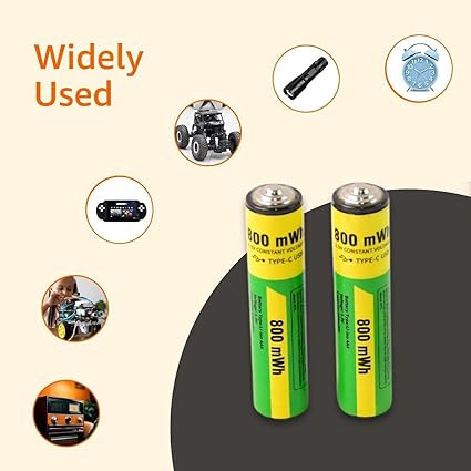 2 Pcs Type C Rechargeable AA Batteries 800mWh