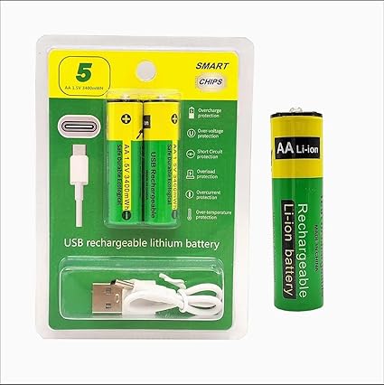 2 Pcs Type C Rechargeable AA Batteries 800mWh