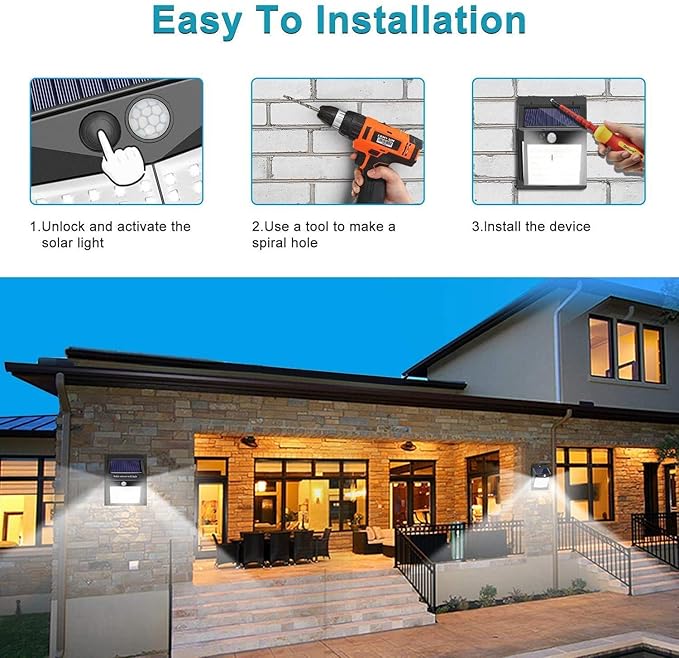 Solar LED Wall Lights Outdoor, Waterproof Wireless Super Bright Security Motion Sensor Light for Garage Yard Patio Garden Pathway