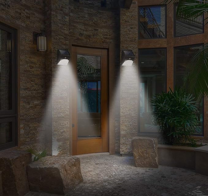 Solar LED Wall Lights Outdoor, Waterproof Wireless Super Bright Security Motion Sensor Light for Garage Yard Patio Garden Pathway