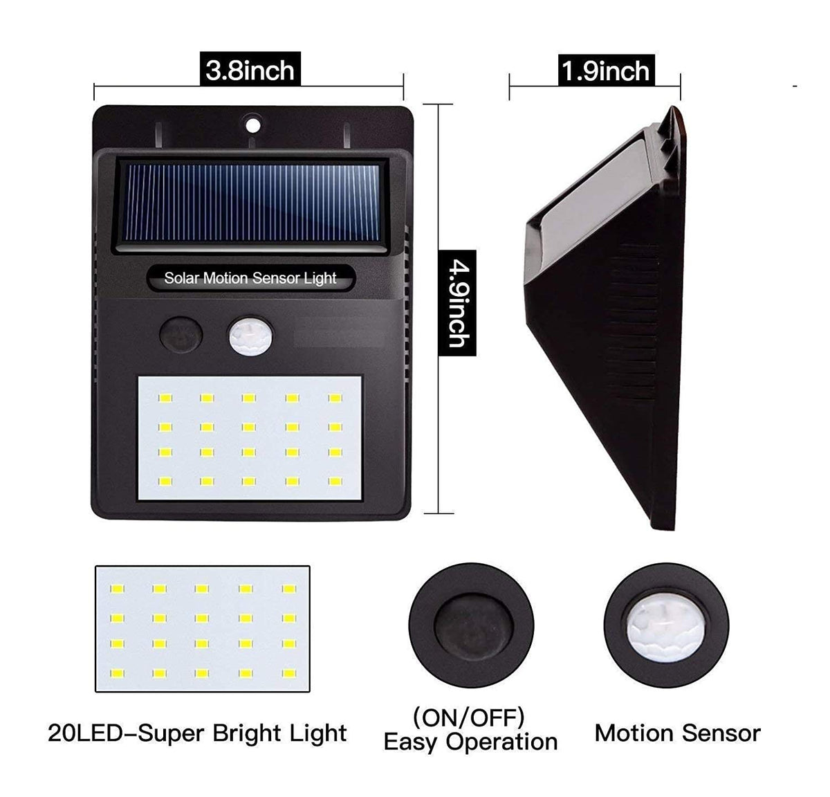 Solar LED Wall Lights Outdoor, Waterproof Wireless Super Bright Security Motion Sensor Light for Garage Yard Patio Garden Pathway