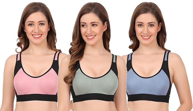Women Sport Non Padded, Bra Breathable & Adjustable, Easy Comfort Pack of 3