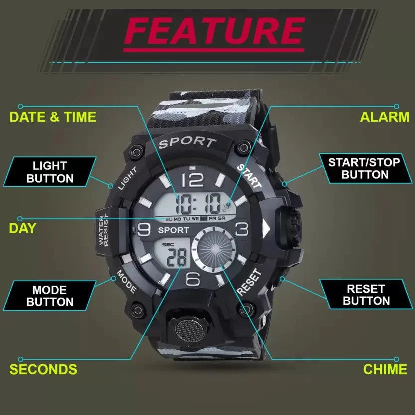 Black Men Sports Digital Watch