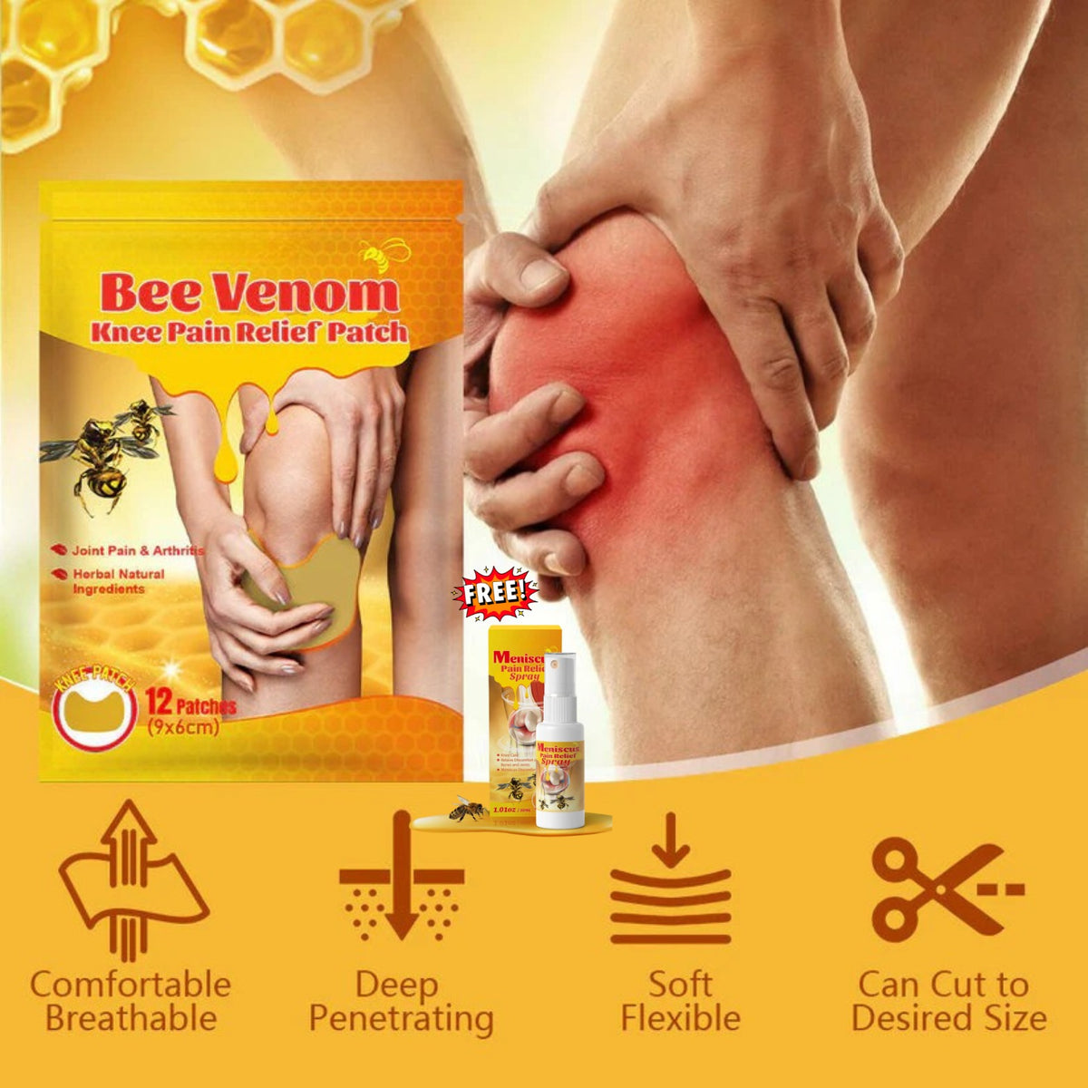 Bee Venom Knee Pain Relief Patch (Buy 1 Get 1 Free)Meniscus Pain Relief Spray Free