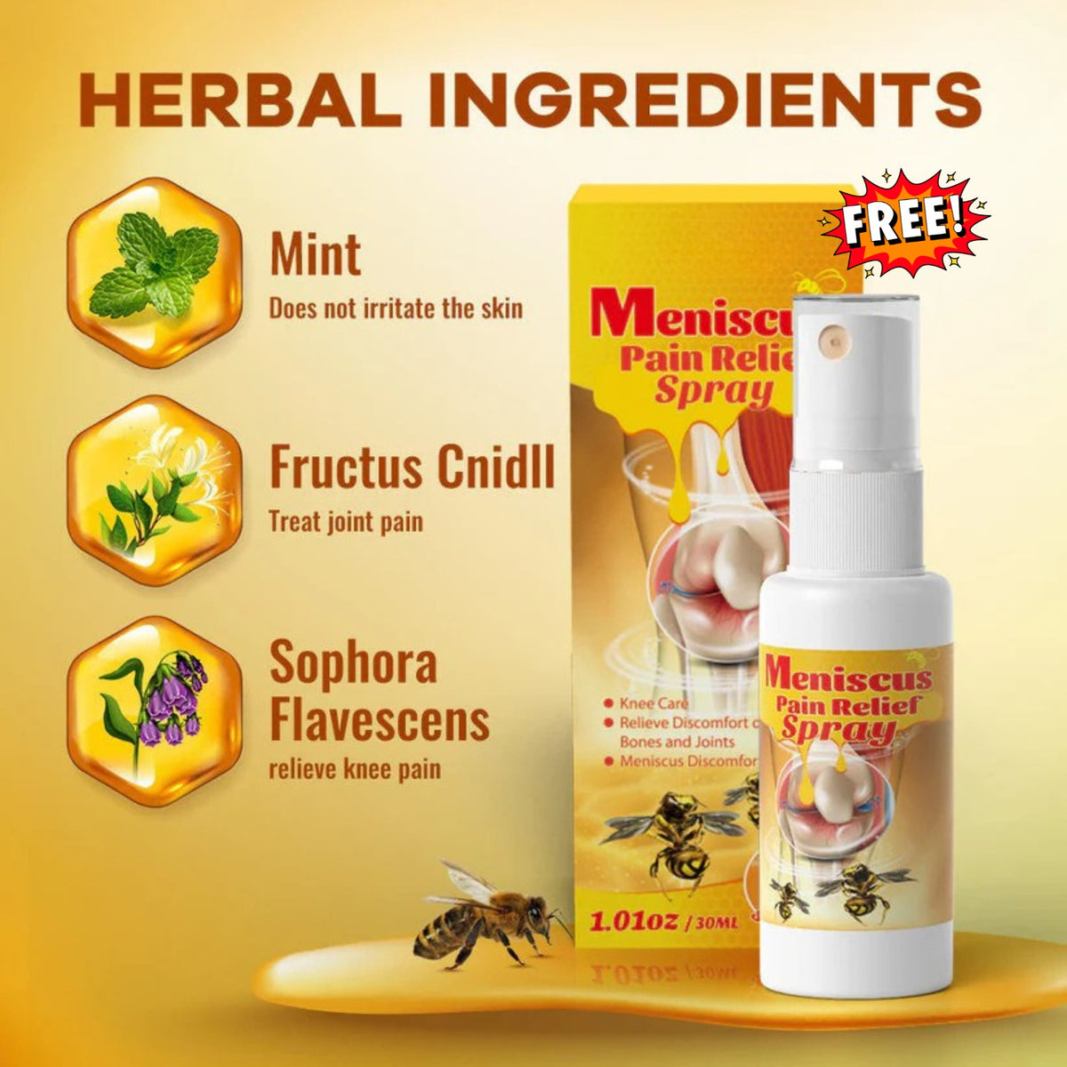 Bee Venom Knee Pain Relief Patch (Buy 1 Get 1 Free)Meniscus Pain Relief Spray Free