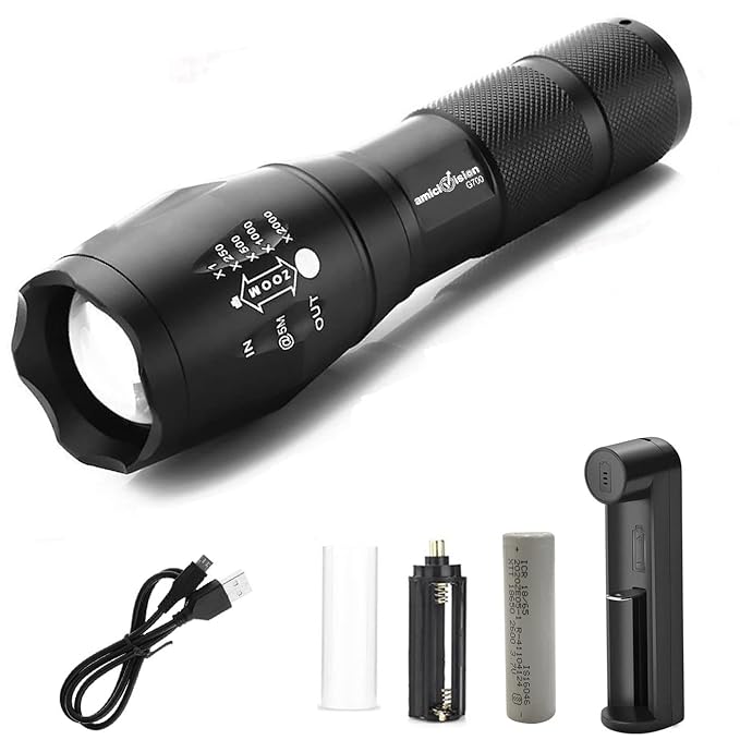 Metal Led Flashlight,Water Resistant Zoomable Torch with 5 Lighting Modes for Camping
