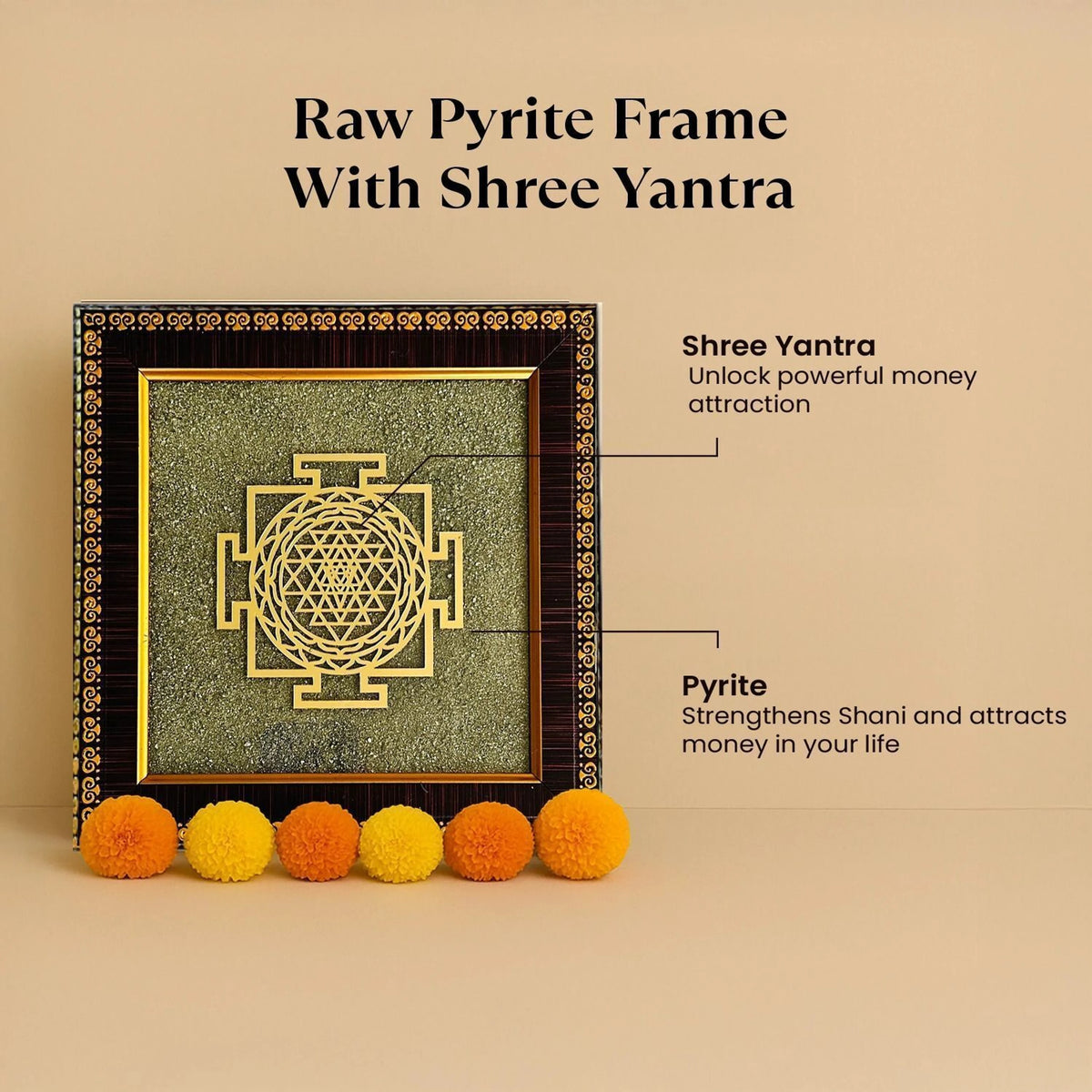 Shree Yantra on Pyrite Frame – Wealth, Prosperity & Vastu Protection
