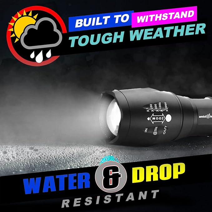 Metal Led Flashlight,Water Resistant Zoomable Torch with 5 Lighting Modes for Camping