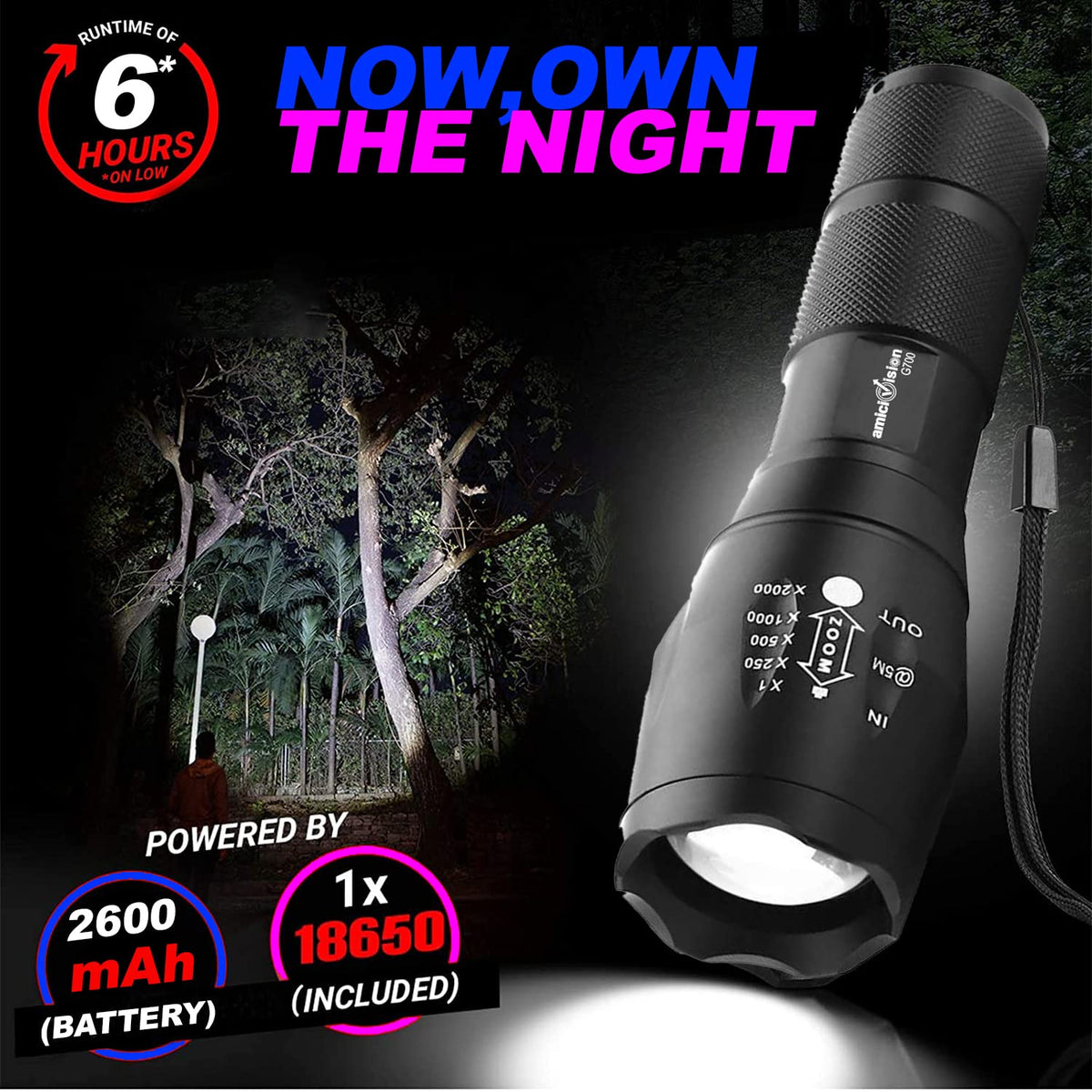 Metal Led Flashlight,Water Resistant Zoomable Torch with 5 Lighting Modes for Camping