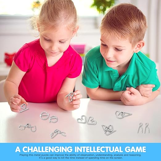 8pcs IQ Test Mind Game Toys Brain Teaser Metal Wire Puzzles Magic Trick Toy