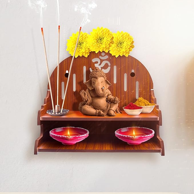 Wood Hand Crafted Om Pattern Home Temple