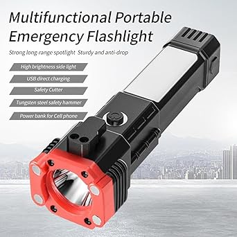 Portable LED Flashlight Multifunctional Work Light Power Bank Emergencies Safety (Pack Of 2)