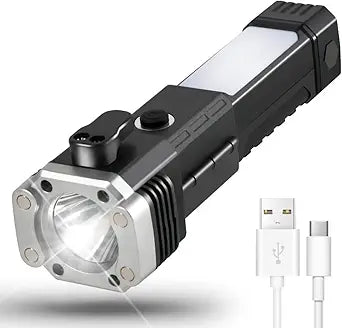 Flashlight,Long Distance Beam Range Car Rescue Torch with Hammer Window Glass and Seat Belt Cutter Built Portable Rechargeable