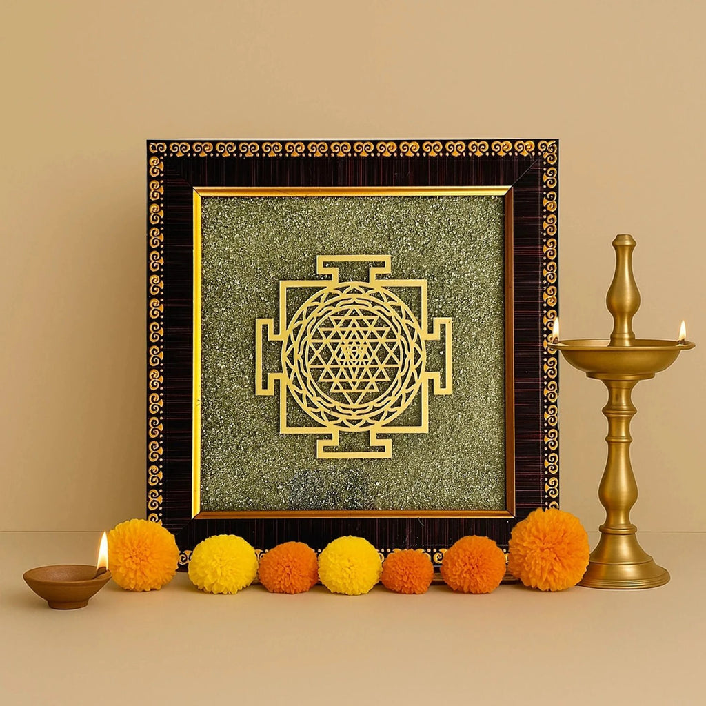 Shree Yantra on Pyrite Frame – Wealth, Prosperity & Vastu Protection