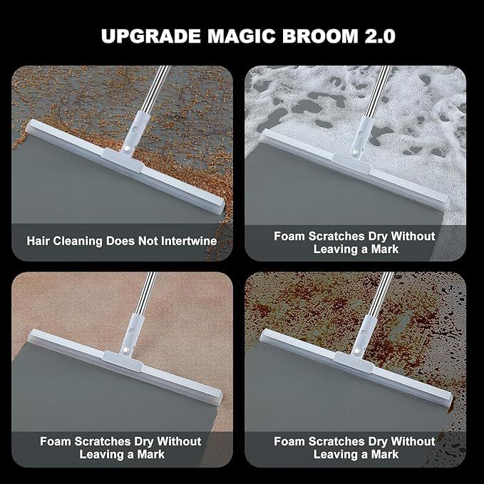 Wiper Mop for Floor Cleaning Heavy Duty Magic Broom Sweeper Silicon Floor Wiper with Stainless Steel Extendable Handle