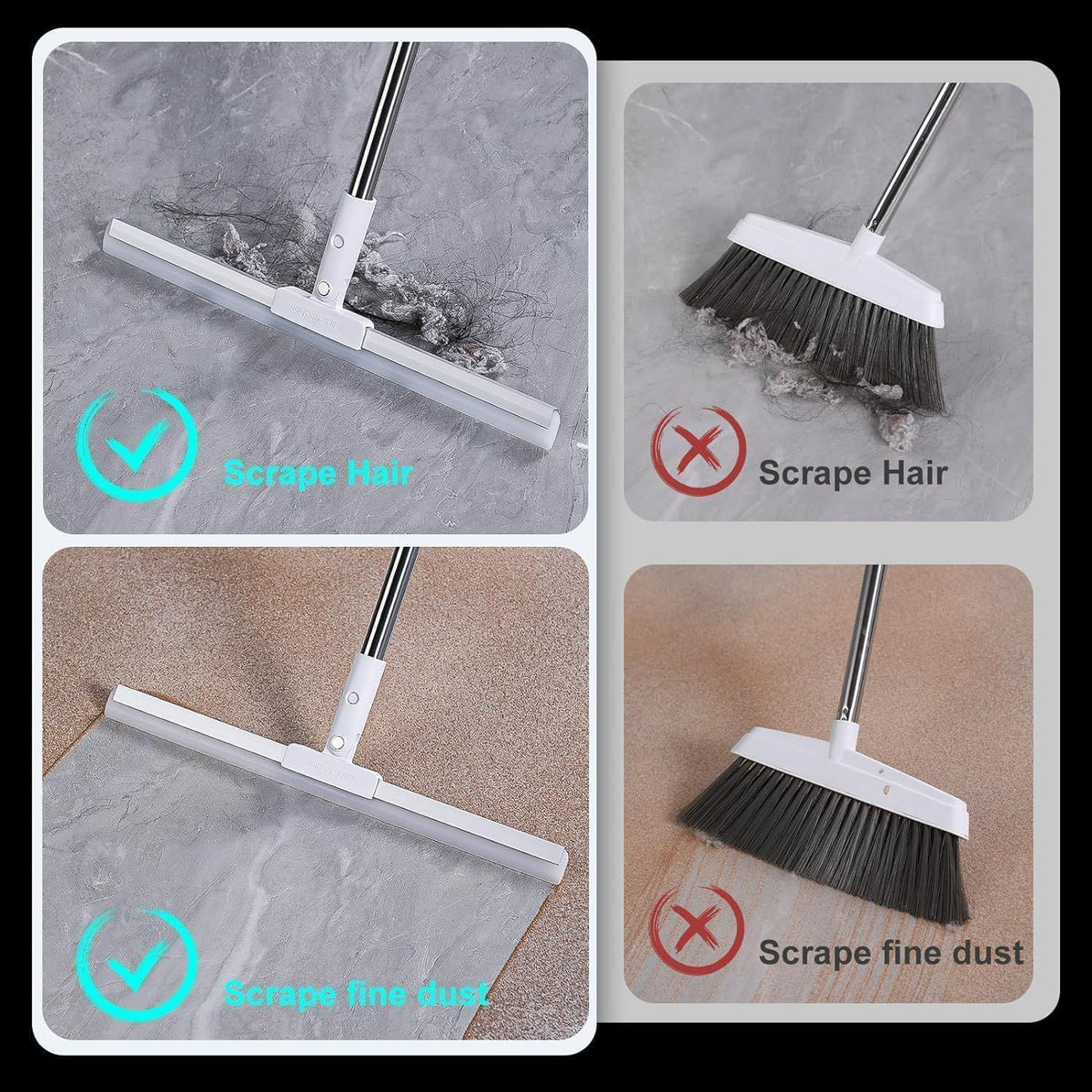 Wiper Mop for Floor Cleaning Heavy Duty Magic Broom Sweeper Silicon Floor Wiper with Stainless Steel Extendable Handle