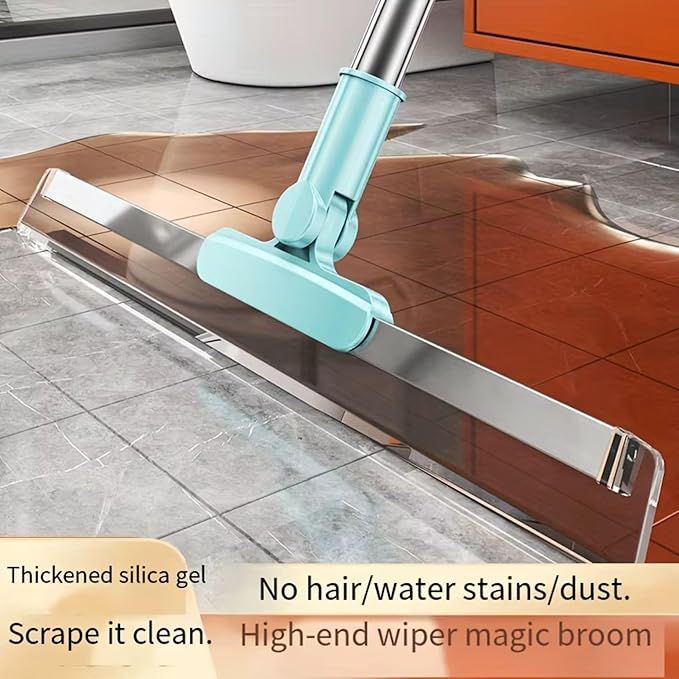 Wiper Mop for Floor Cleaning Heavy Duty Magic Broom Sweeper Silicon Floor Wiper with Stainless Steel Extendable Handle